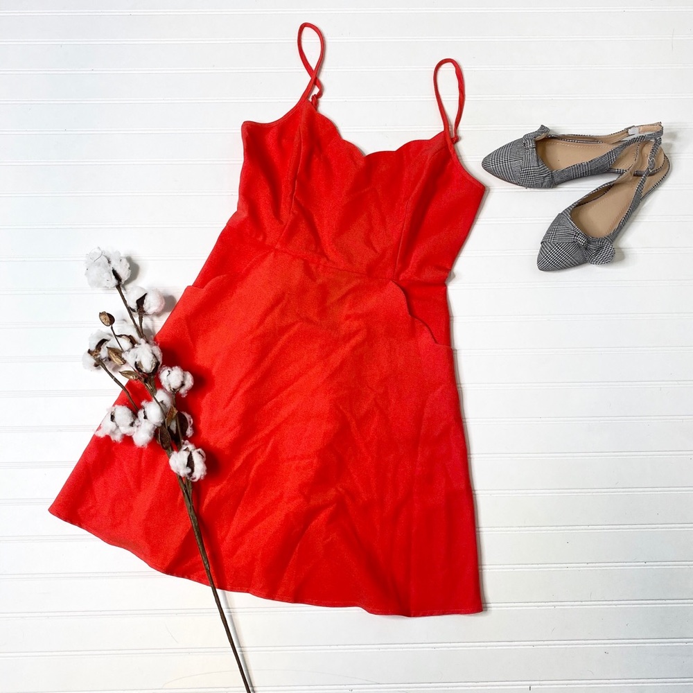 Market & Spruce Orange Red Crissie Scalloped Dress